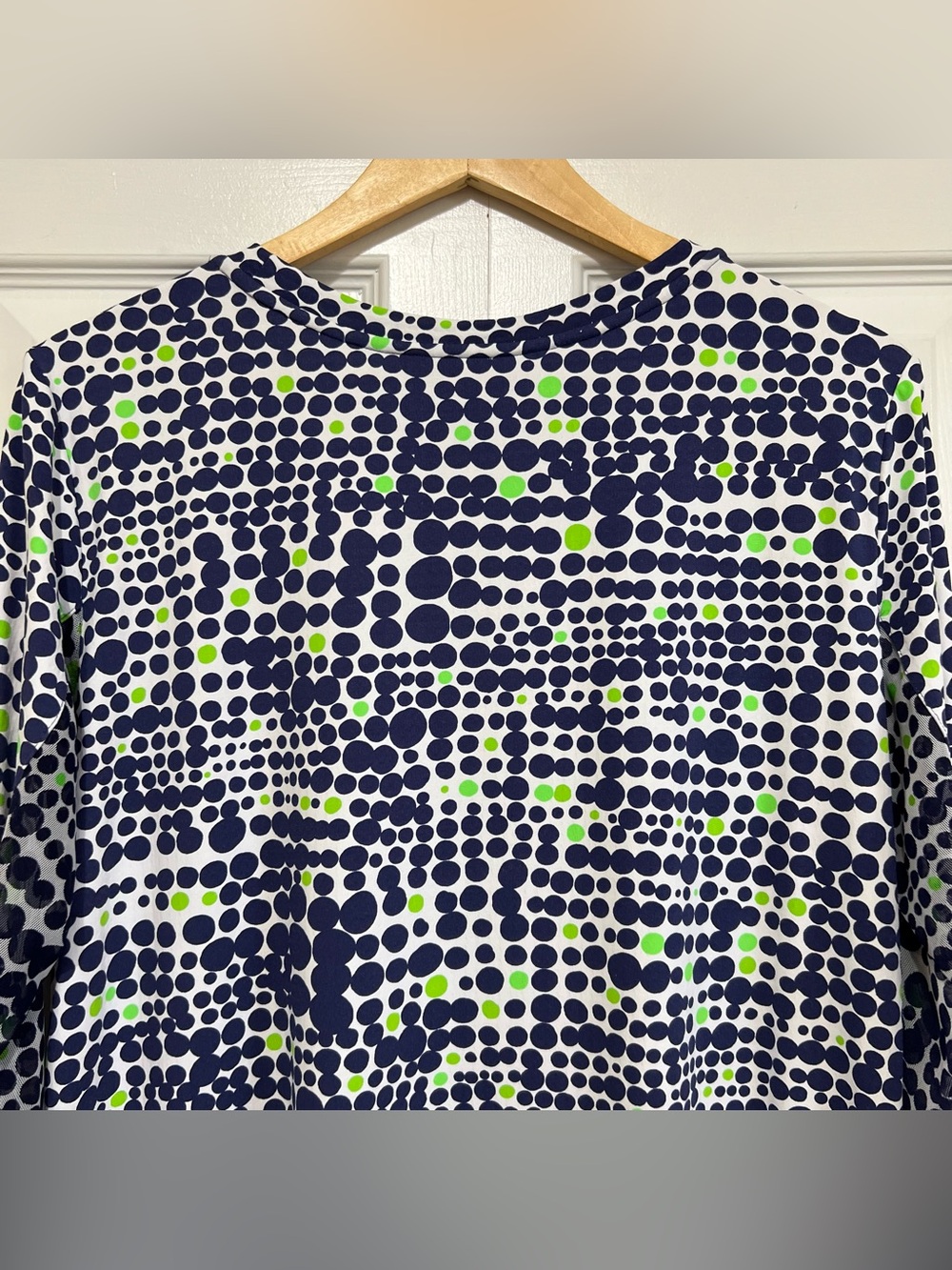 Ibkul Navy & Lime Dot Print Long Bell Sleeve Shift Dress Size XL - Picture 9 of 13